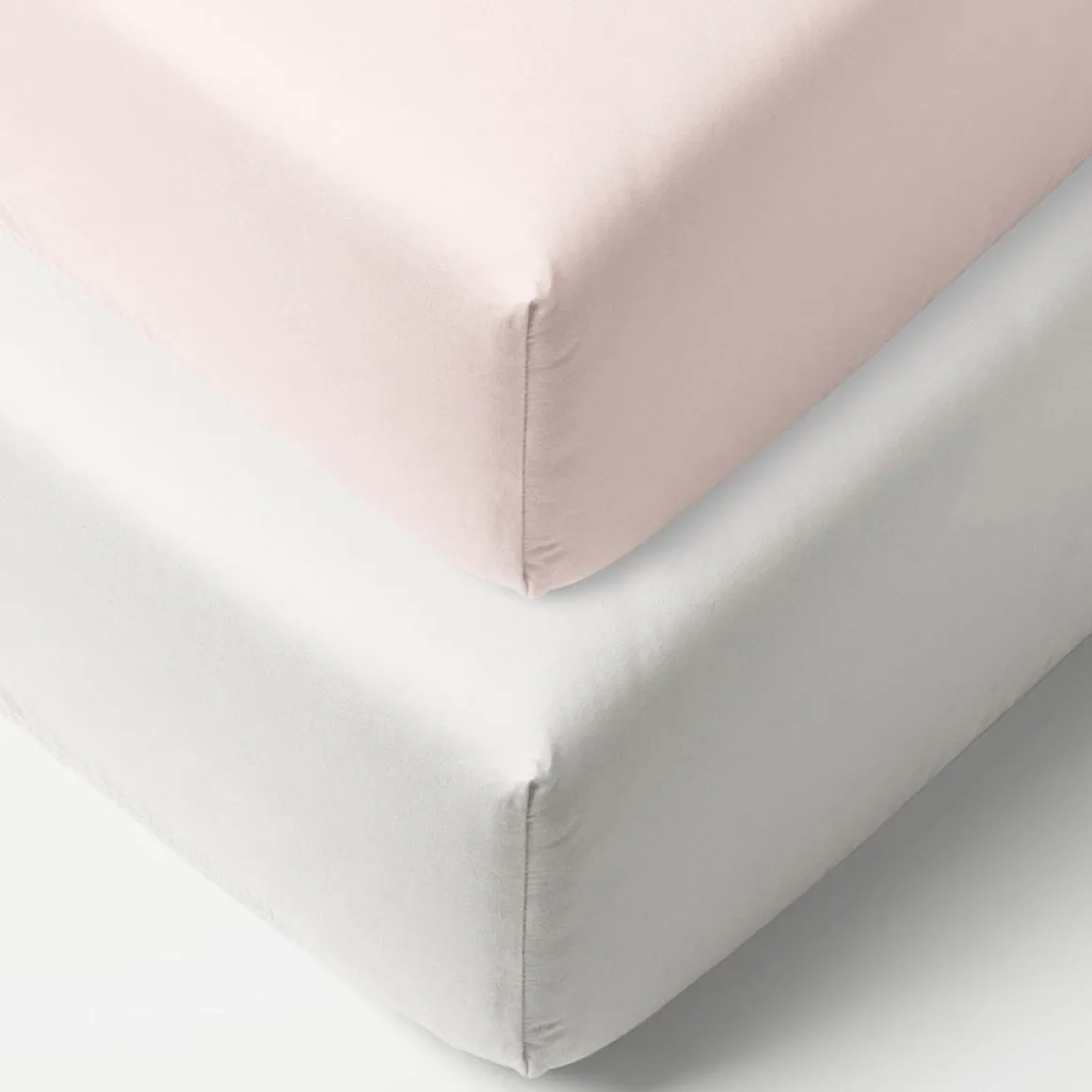 Set van 2 Jersey hoeslakens 40/45x90 cm | Wit en licht roze