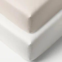 Set van 2 Jersey hoeslakens 40/45x90 cm | Wit en licht taupe