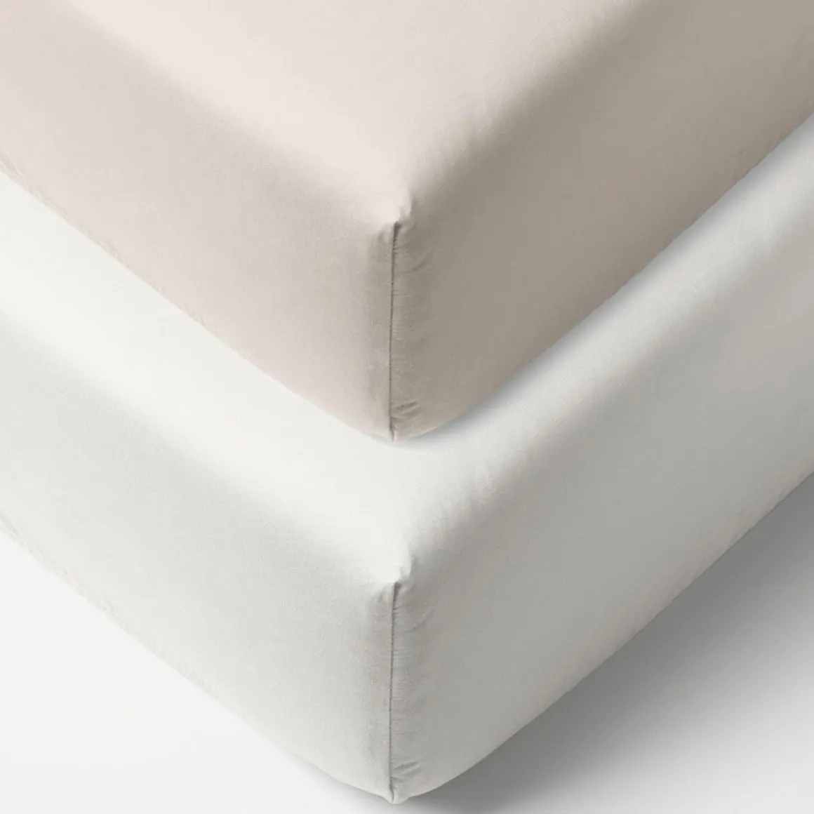 Set van 2 Jersey hoeslakens 40/45x90 cm | Wit en licht taupe