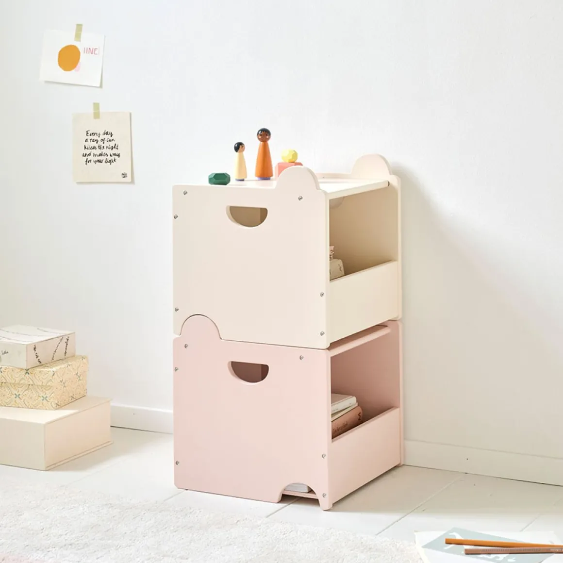 SET VAN 2 STAPELBARE SPEELGOEDKISTEN u00abARC-EN-CIELu00bb | ROZE EN LICHT BEIGE