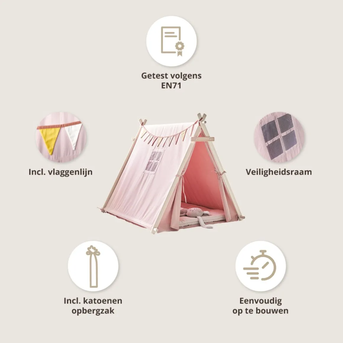 Tipi Speeltent u00abFu00eateu00bb | 104 CM HOOG | Roze