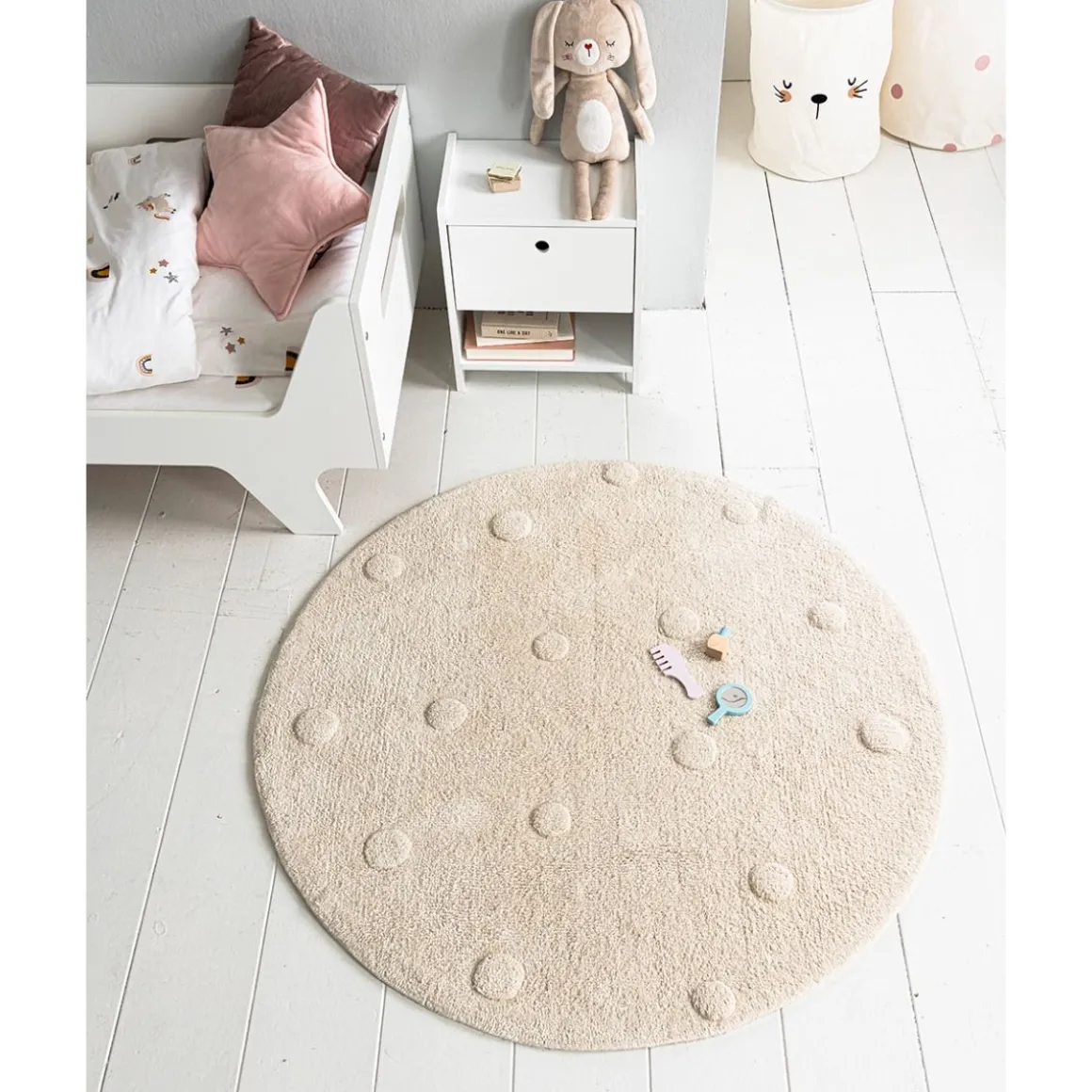 WASBAAR KINDERVLOERKLEED | ROND u00d8110 CM | NATUREL MET STIPPEN