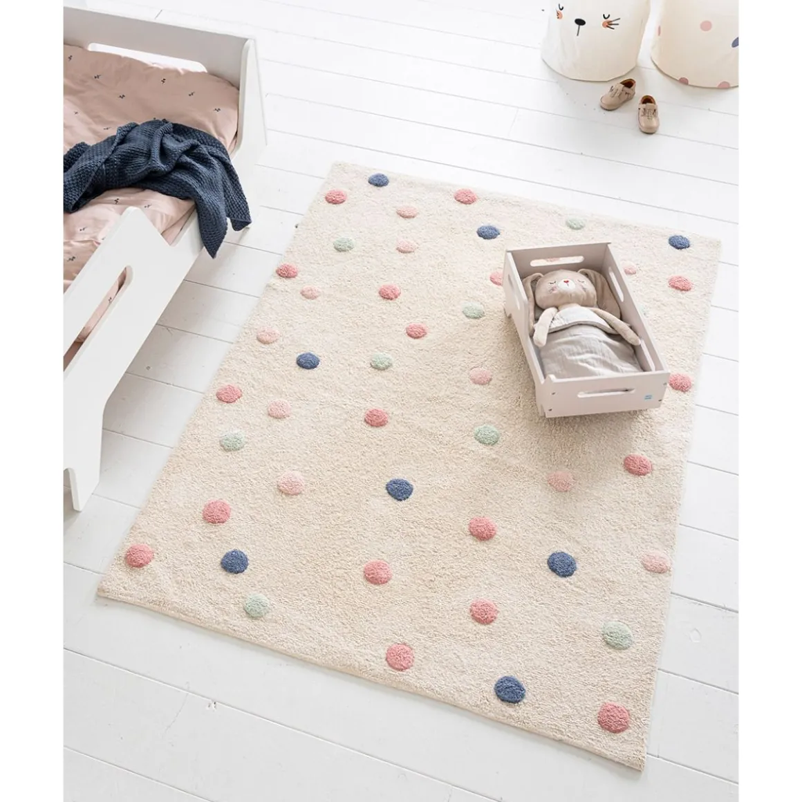 WASBAAR KINDERVLOERKLEED | RECHTHOEKIG 120 X 170 CM | BEIGE MET STIPPEN
