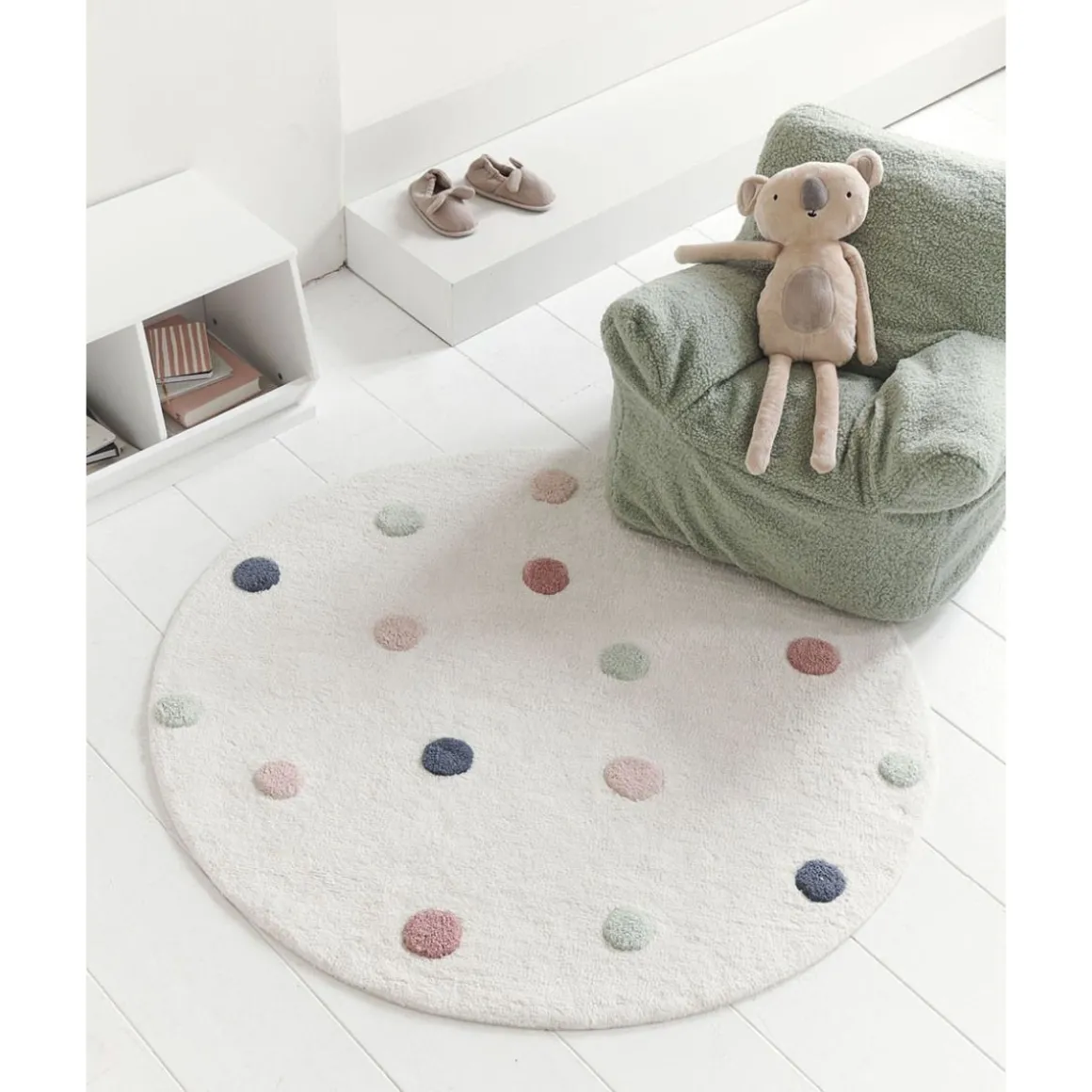 Wasbaar kindervloerkleed | Rond u00d8110 cm | Stippen