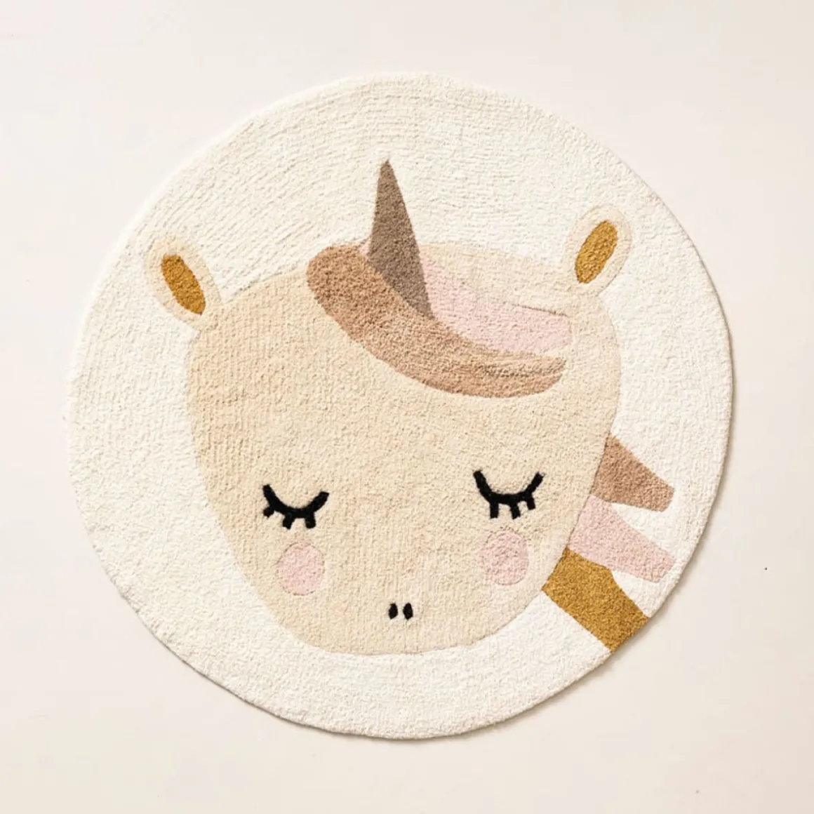 Wasbaar kindervloerkleed dierenkop u00d8100 cm | Unicorn Lara